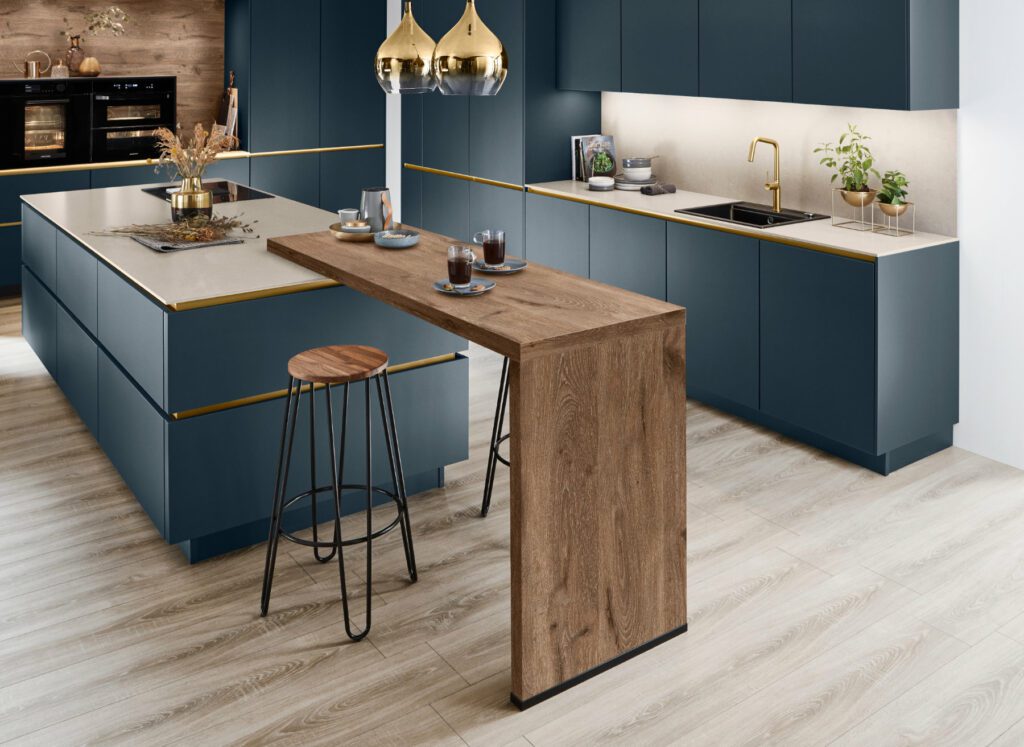Nobilia Teal Matt Handleless Kitchen With Island 2 | Kutchenhaus, Newbury